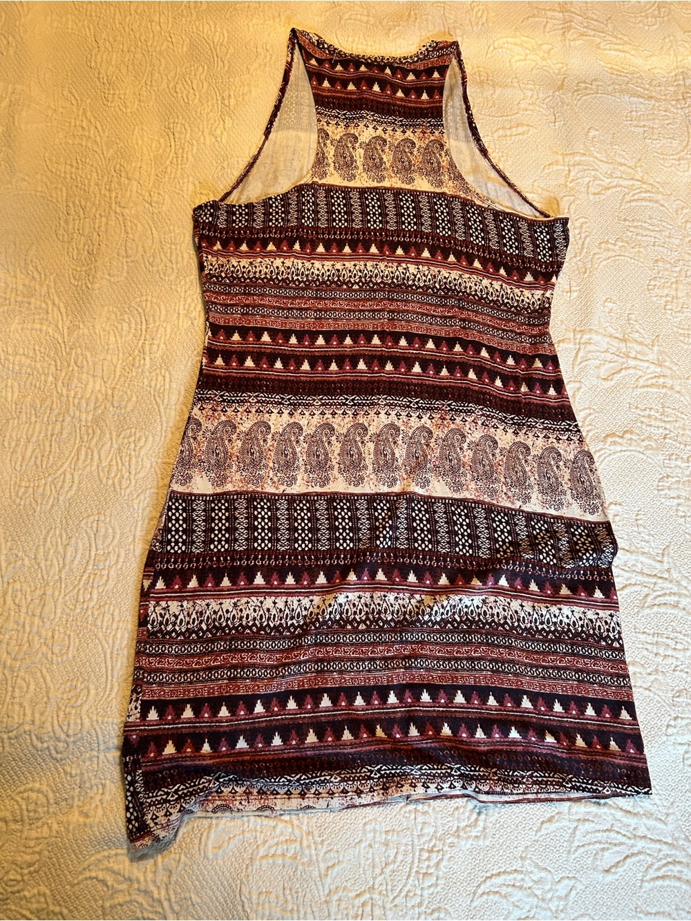 Billabong Racerback Mini Dress in Burgundy and Cream